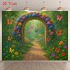 2D Whimsical Photo Booth Backdrop with Stone Arch and Colorful Butterflies