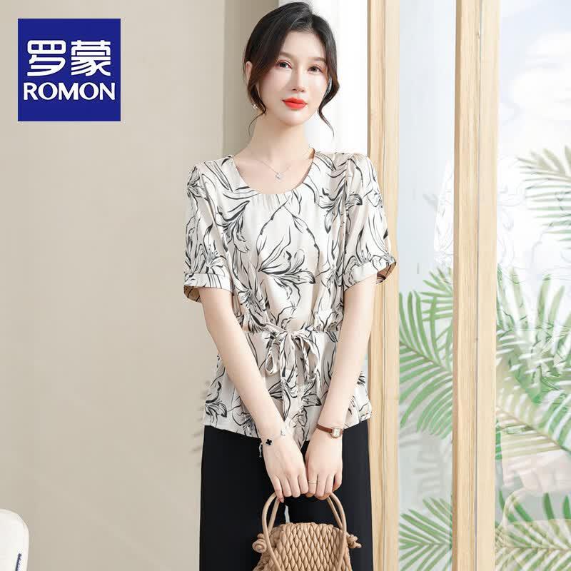 ROMON Women s Elegant Summer T-Shirt & Pants Set 5XL