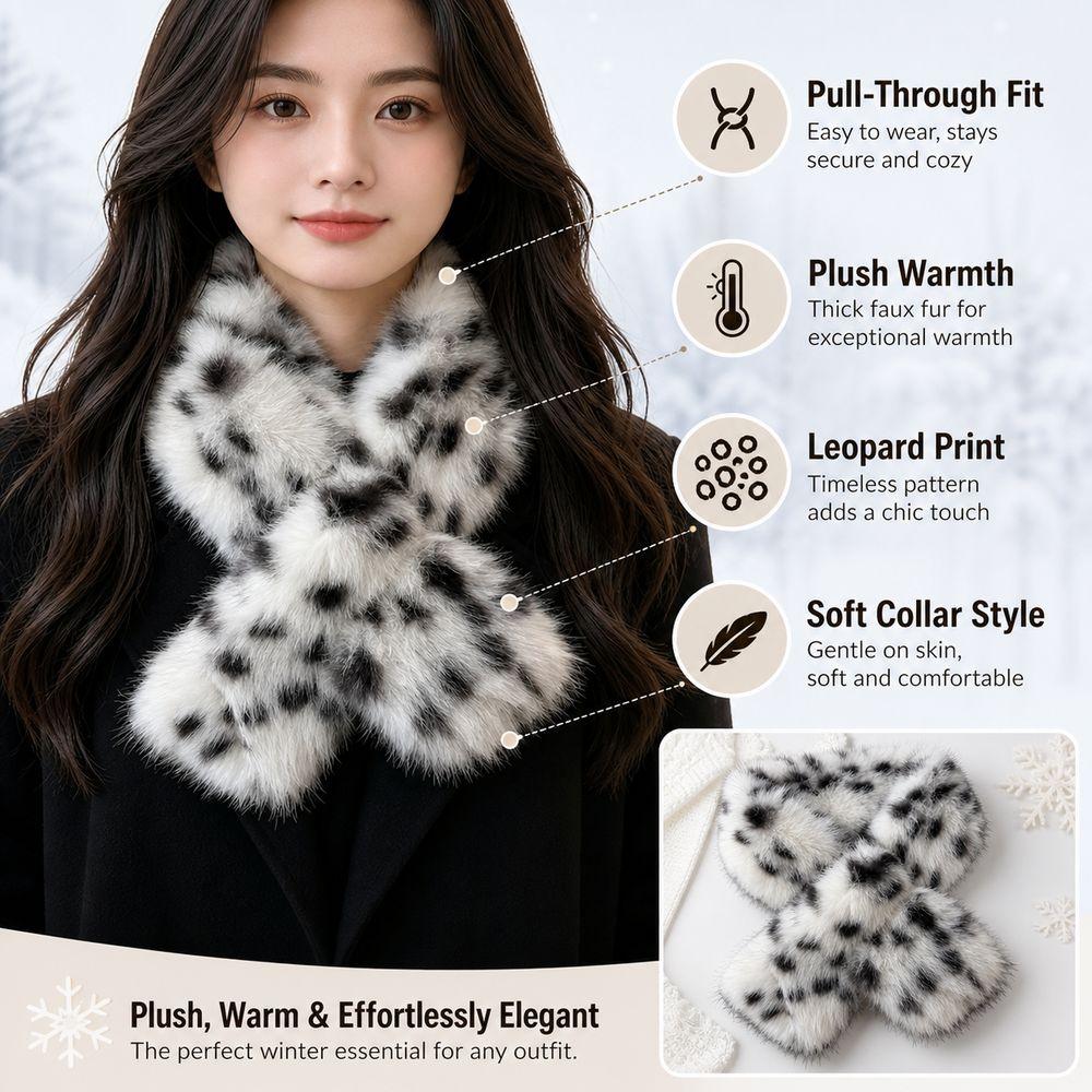 Crossover Pull Through Scarf Leopard Print Winter Neck Warmer New Plush Neck Scarf Daily Outfits