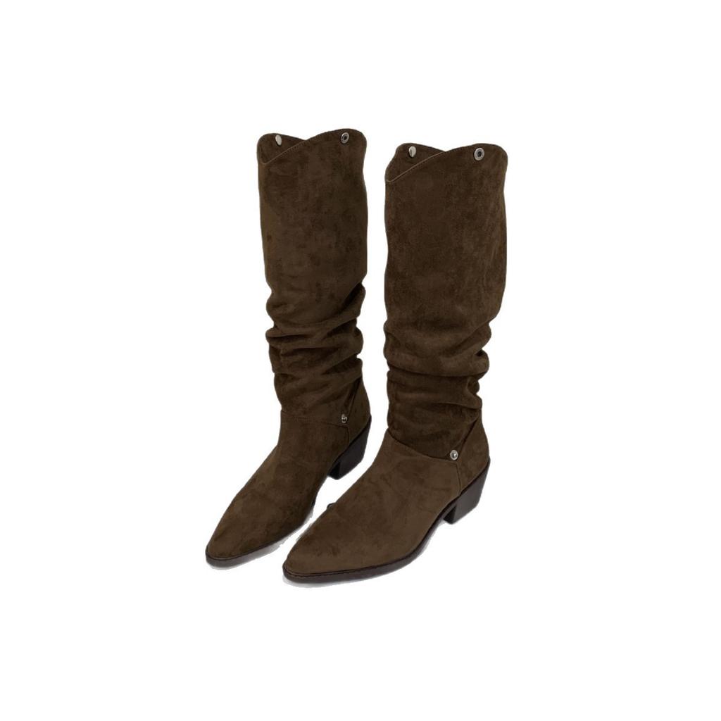 Internet Celebrity Fashion Wear Pile Boots Women 2025 Autumn New Wear Versatile Flip Through Thin Middle Heel Fashion Boots