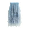 Damen Frühling Asymmetrischer Mesh Midi Rock - Hohe Taille Transparente Einsätze Schlankmachender Rock mit Fließendem Lagen-Design
