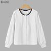 ZANZEA Women Casual Round Neck Solid Color Long Sleeve Blouse