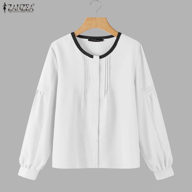 ZANZEA Women Casual Round Neck Solid Color Long Sleeve Blouse