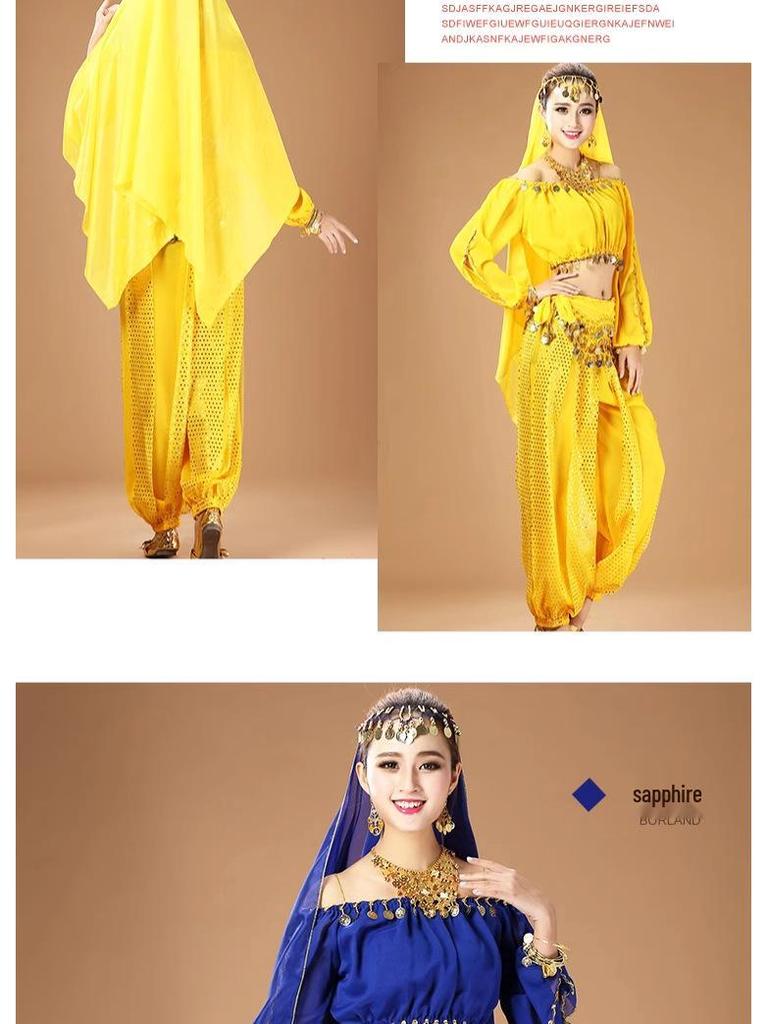 Dámský indický kostým pro břišní tanec s dlouhým rukávem pro vystoupení a praxi