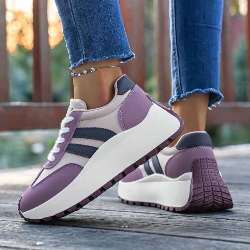 Damen Sommer Netz-Sneaker - Atmungsaktive Schnürschuhe mit dicker Sohle zum Gehen, Runde Zehenpartie, Leichte Sportschuhe
