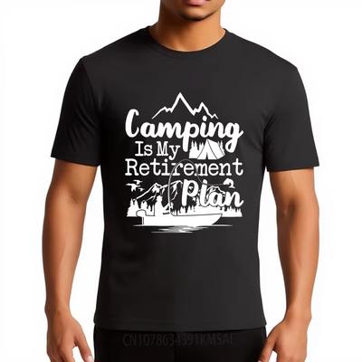 Fashion Tshirt Solid Color Teenagers Round Neck Tshirt Brand Camping Is My Retirement Plan Cool Men Tops Minimalist Teeshirt
