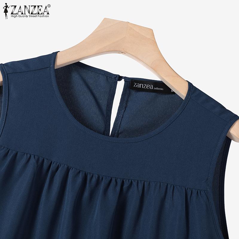 ZANZEA Womens Round Neck Sleeveless Casual Long Tank Dress