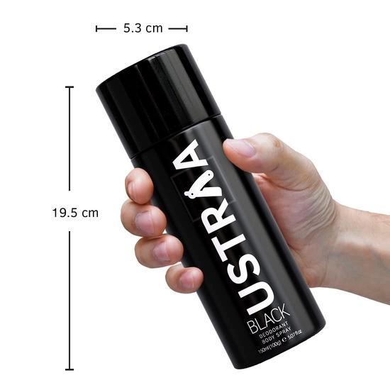 Ustraa Black Deodorant Spray For Men, 150Ml Strong & Intense Fragrance, Boosts Freshness, Fights Bad Odour