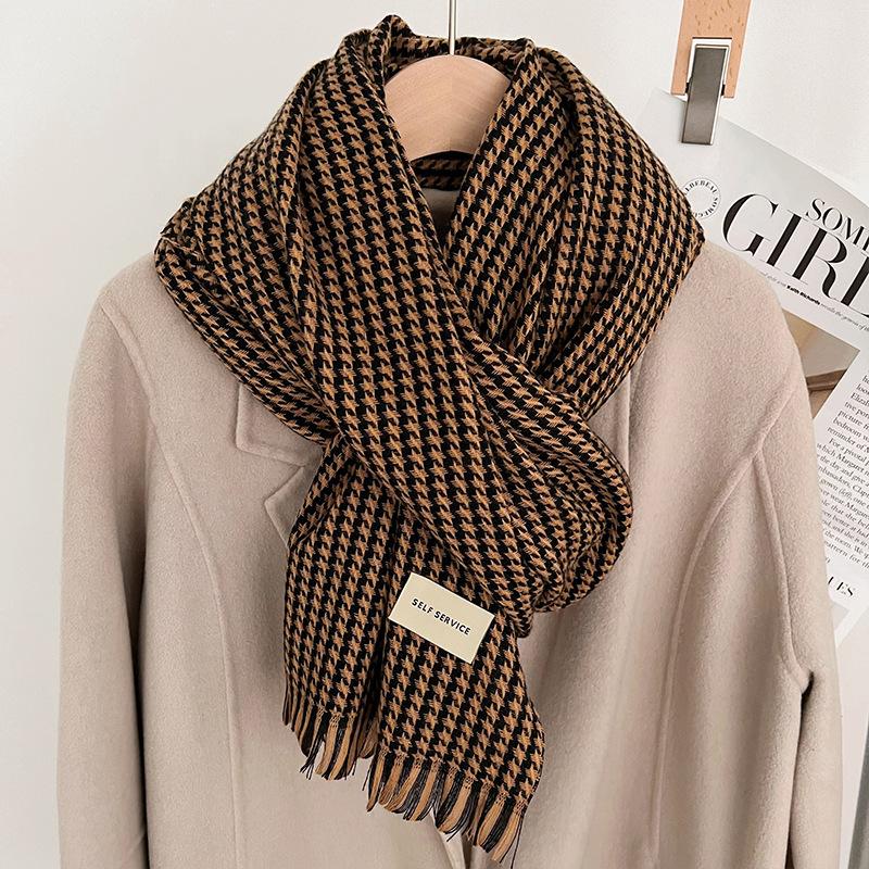 

Осенне-зимний новый женский шарф высокого класса с рисунком «Тысяча птиц», теплая шаль, студенческий универсальный шарф из искусственного кашемира 190*65 cm коричневый
