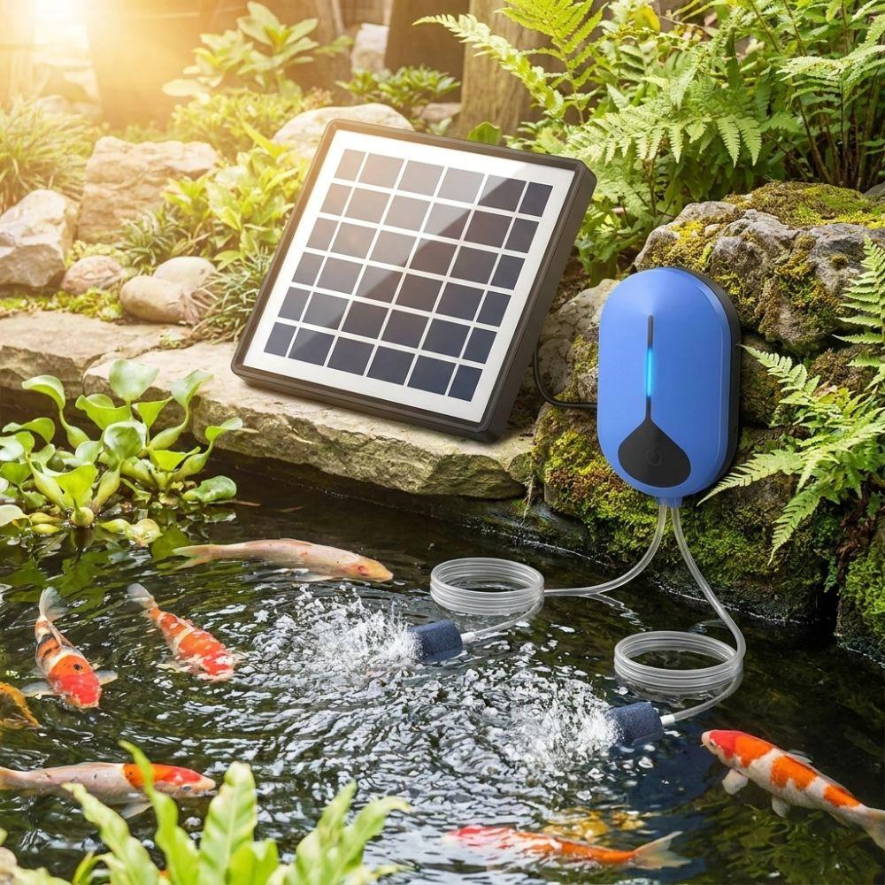 with Air Hose Bubble Stone Solar Powered Oxygen Pump Pond Aerator Horticultural Water Circulation