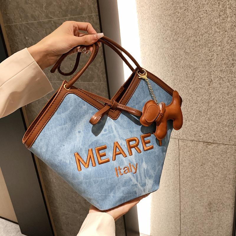 Denim Blue Tote Bag Casual Commuter Bag New Fashionable and Versatile Shoulder Bag