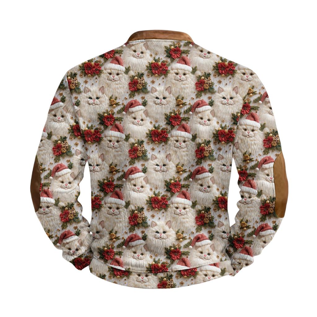 Men's Casual Christmas-printed Semi-zipper Retro Long-sleeved Sweatshirt