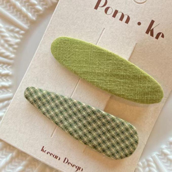 Korean Spring Green Floral Hair Clip for Kids - Cute Embroidered Flower BB Hairpin