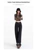Women's Retro Low-Waist Deep Gray Blue Bell Bottom Jeans - Autumn/Winter Casual Slimming Narrow Leg Design