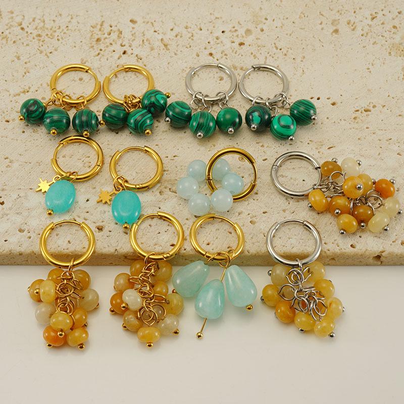 2023 Vintage Malachite & 18k Gold-Plated Stainless Steel Hoop Earrings