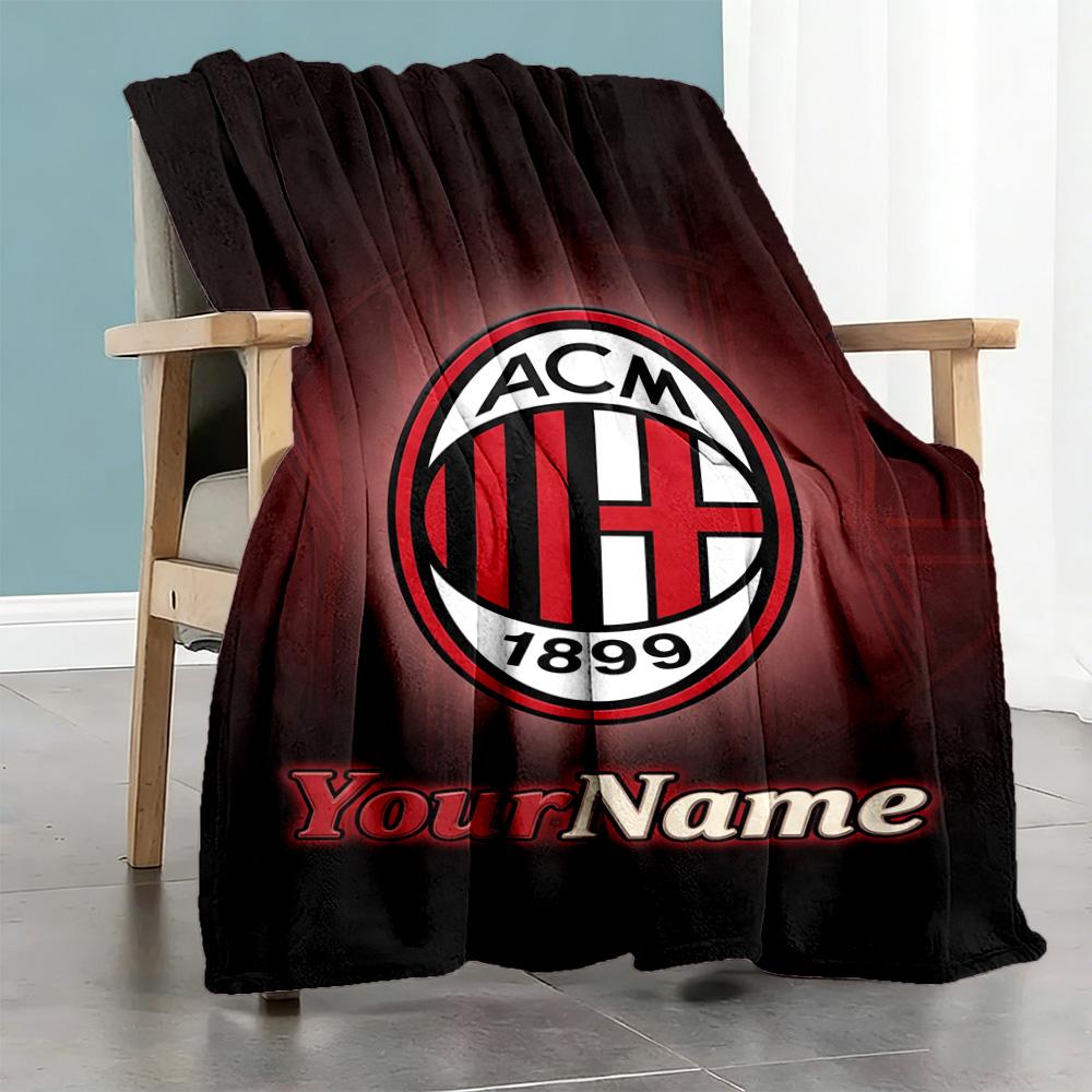 Ac Milan Customize Your Name Blanket Lightweight Customizable Blanket Ultra-Soft Suitable for Chair Nap Office Picnics All-Season Use