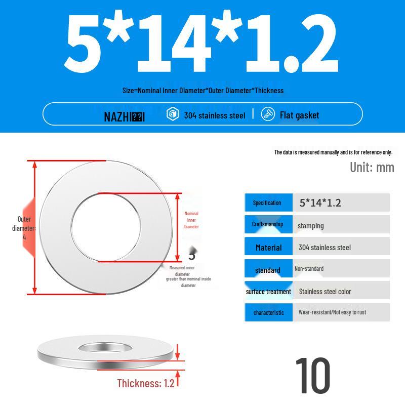 Thickened 304 Stainless Steel Flat Washer Spacer (M4-M8)