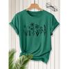 2026New SpringSummer Women's Round Neck Minimalist Line Drawing Floral Print Short Sleeve T Shirt Vintage distressed casual top Soft Knit Fabric
