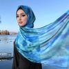 Ethnic Watercolor Painting Scarf Breathable Tie-dyed Scarf Colorful Satin Scarf  Head Wear