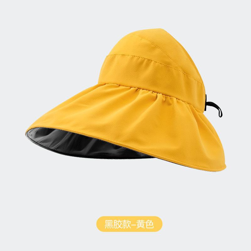 Summer new vinyl empty top hat big eaves UV protection sun hat breathable portable foldable ponytail