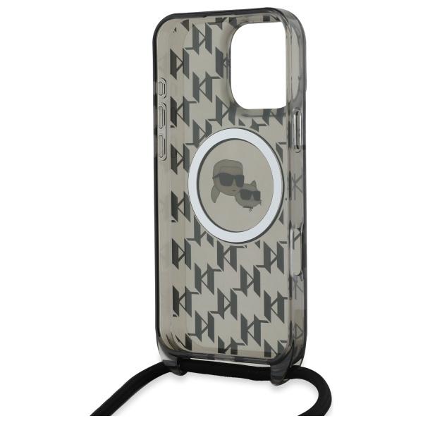 Karl Lagerfeld Klhmp16Lhckcklck Iphone 16 Pro 6.3 Czarny/Black Hardcase Iml Crossbody Monogram Karl & Choupette Head Magsafe
