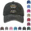 Washed Cotton Baseball Cap with Printed Distressed Soft Top Denim Hat, Vintage Hat