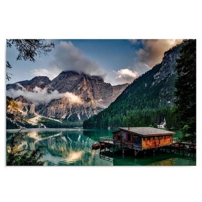 Leinwandbild Berge Haus See Natur