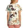 Women's Casual Short-Sleeve Cute Animal Print V-Neck Pocket Workwear Top