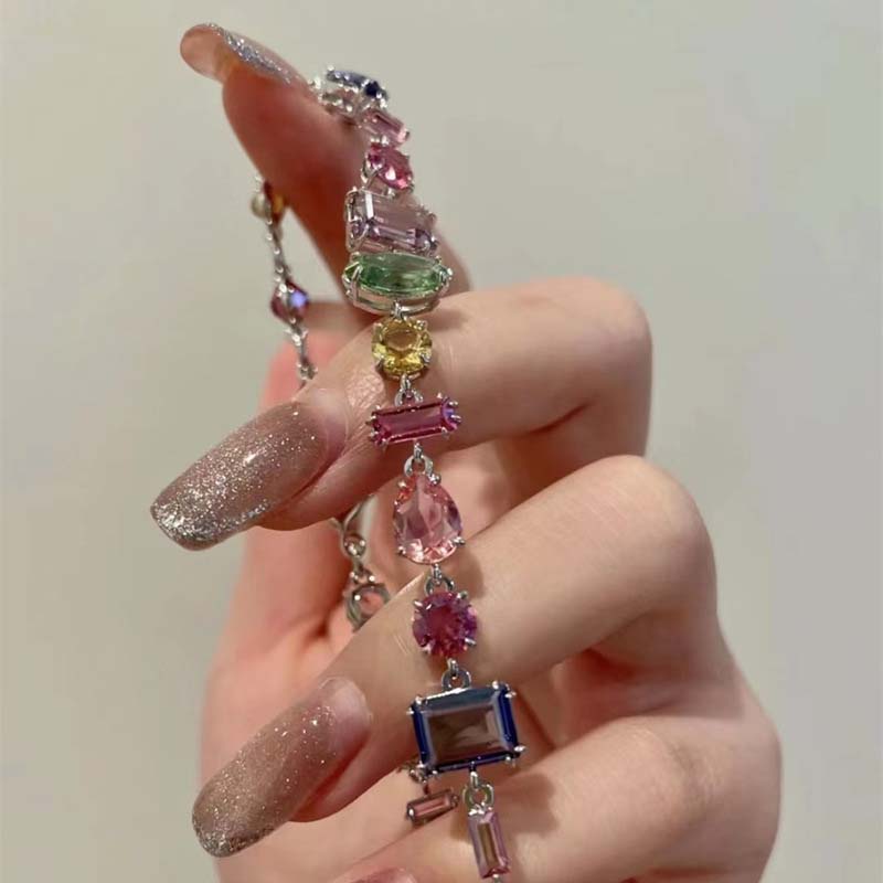 New Sparkling Colorful Crystal Bracelets For Women Korean Zircon Metal Chain Bracelet Party Jewelry Valentine's Day Gift