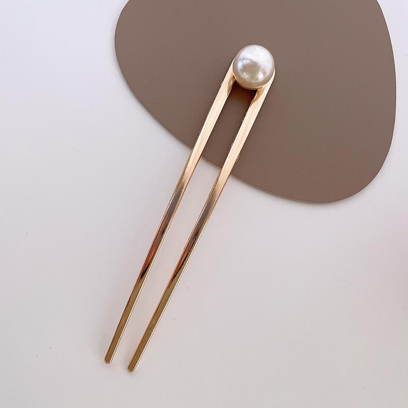 Women's Pearl Accent U Shape Hair Stick Alloy Hairpin Invisible Bun Maker Updo Tool Elegant Minimalist Hair Gripper Gift Accessory