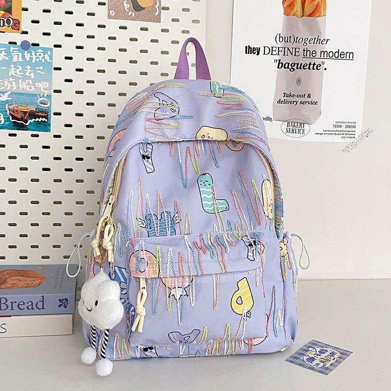 Schoolbag Girl's High Value Ins Wind High Capacity Junior High School Students Simple and Lovely Campus Backpack.