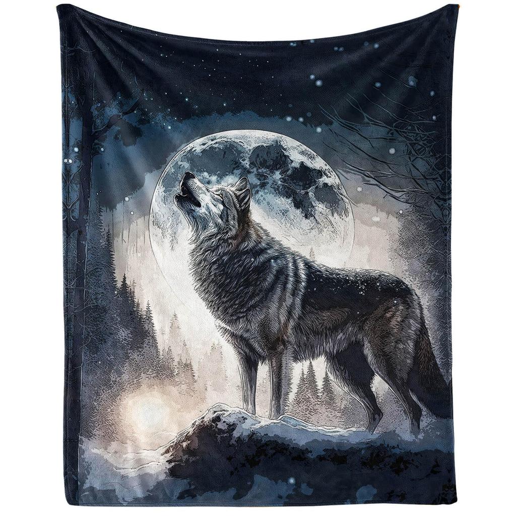 Wolf Deken Wilde Dier Wolf Print Fleece Deken Zacht Lichtgewicht Warm Flanellen Plaid voor Beddengoed Bank Tweepersoons King