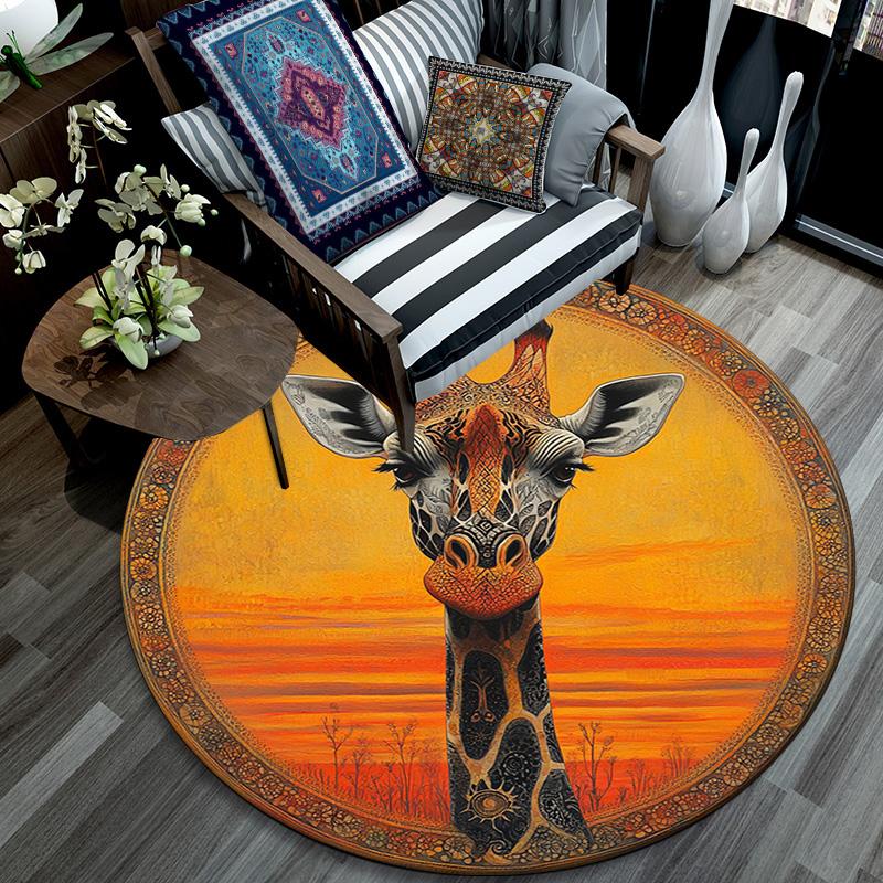 Giraffe Round Area Rug,Carpet Rug for Living Room Bedroom Sofa Playroom Decor,Non-slip Floor Mat