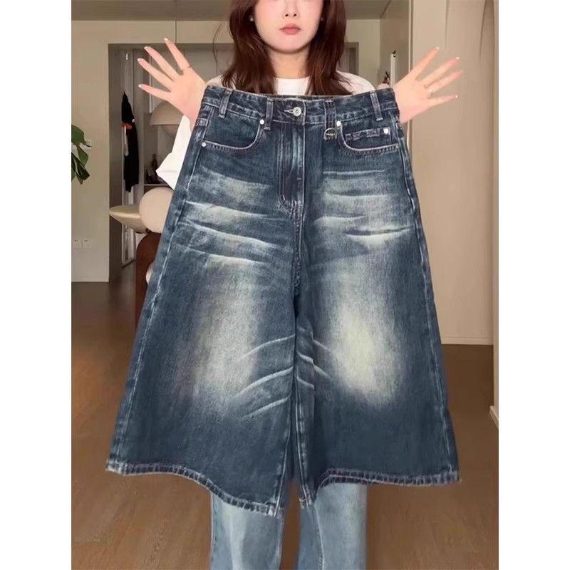 Women s High-Waisted Retro Washed Denim Shorts - Summer Loose Fit Seven-Point Length Extra Small
