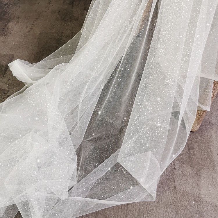 Swiss White Wedding Stage Arrangement Photography Background Wedding Dress Formal Gown Designer Clothing Fabric Glitter Gauze
