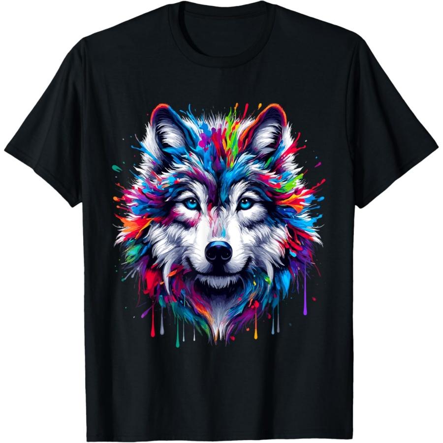 Wolf Splash Art Wolf Animal Lover T-Shirt S
