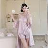 New Pajamas Three-piece Set Women's Summer Ice Silk Thin Sexy Suspenders Pure Desire Wind Loungewear Set with Chest Pad
