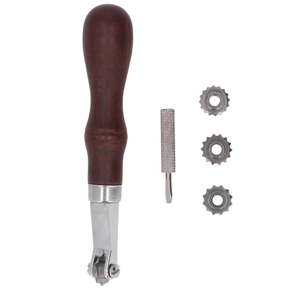 

4pcs Wood Handle Leathercraft Spacer Set Spacing Wheel Punch Tool Embossing System Set Stitching Wheel Marker Tool