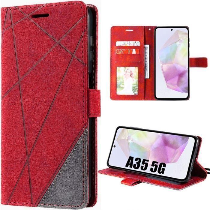 Coque de protection - BOOLING - pour Samsung Galaxy A35 5G - Antichoc - Cuir Synthétique - Rouge