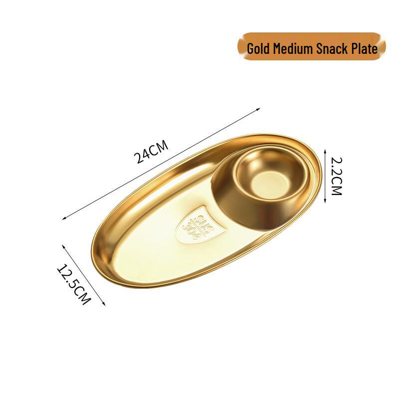 304 Stainless Steel Oval Dumpling & Snack Plate with Sauce Holder