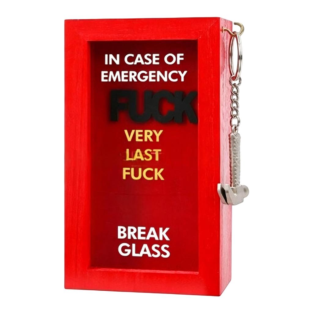 Emergency Glass Break Box with Mini Hammer Wooden Case Novelty Gag Gift for Desk or Wall Display Prank Item