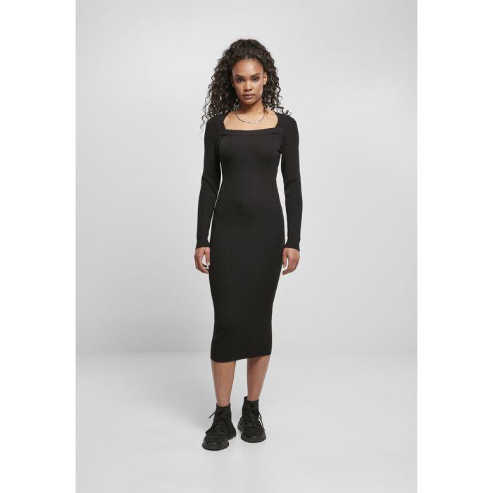 Robe longue femme - Urban Classics - Knit - Noir - Col roulé - Manches évasées