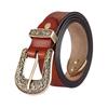 Damen Western Cowboy Retro Dreiteiliges Set Vielseitig Echte Leder Rindsleder Mantel Jeans Gürtel Gürtel Gürtel