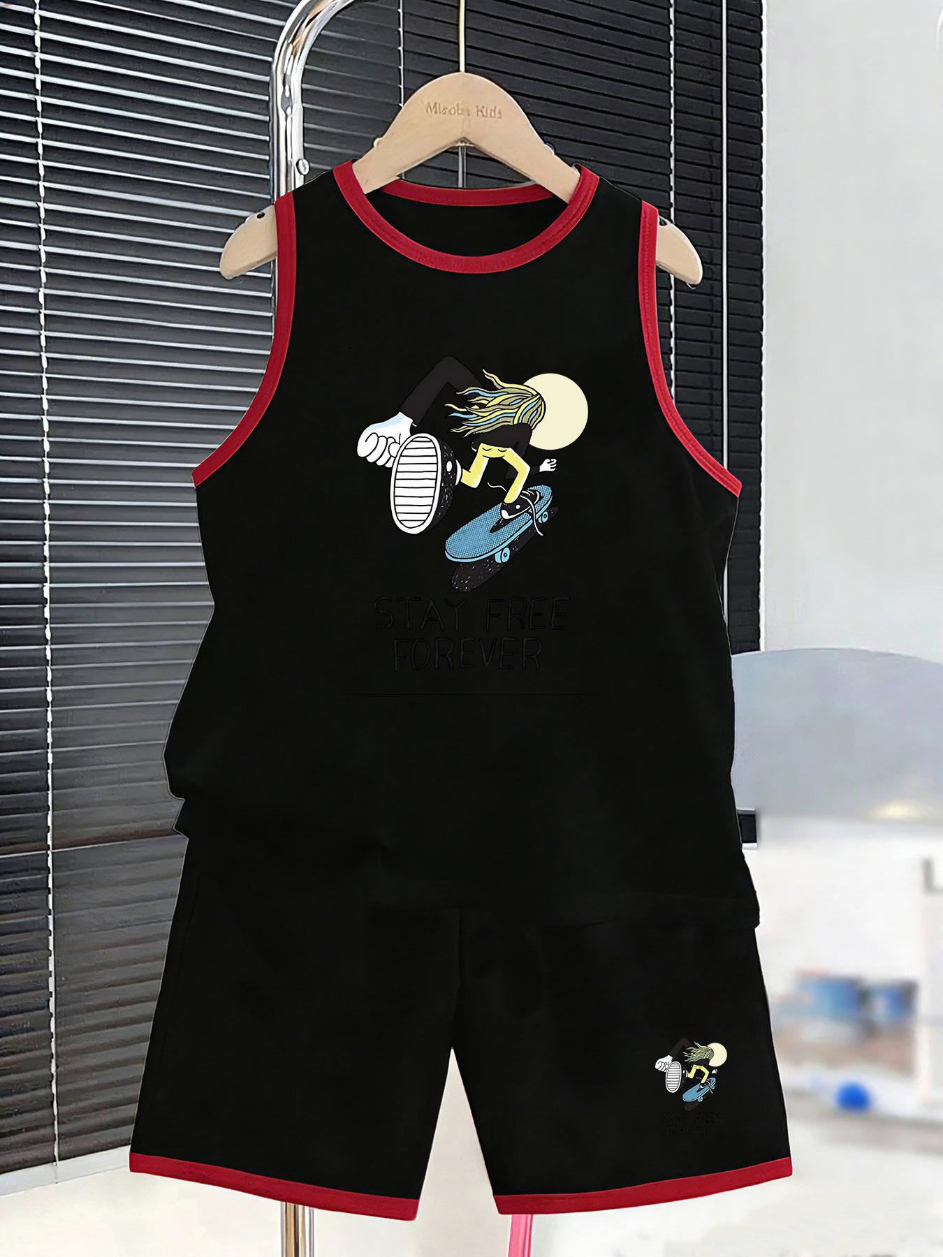 Boys freedom skateboarder street vest shorts. Urban trendy style, loose breathable fabric for outdoor sports and street looks. 2-3Y чёрный