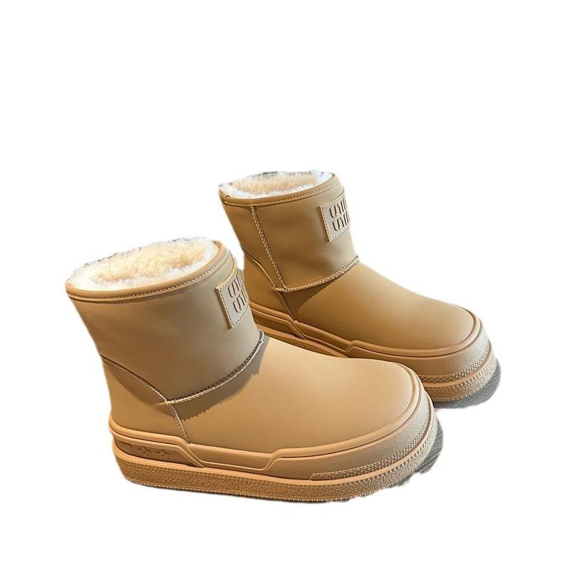 Thick-soled non-slip rubber outsole snow boots women's winter 2025 new leather versatile velvet thermal short boots