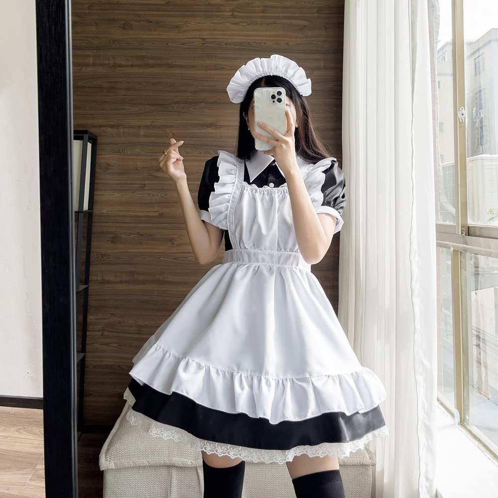 YAISHN Maid Cute Lolita Authentic and Halloween Short Set Outfit, Lolita/Gothic Dress, Popular, Costume, Women's, Cosplay, Sleeves, Bowknot, Knee-High