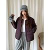 Womens Short Cotton Puffer Jacket 2026 Winter Loose Fit Round Neck Warm Coat Korean Style Casual Outerwear