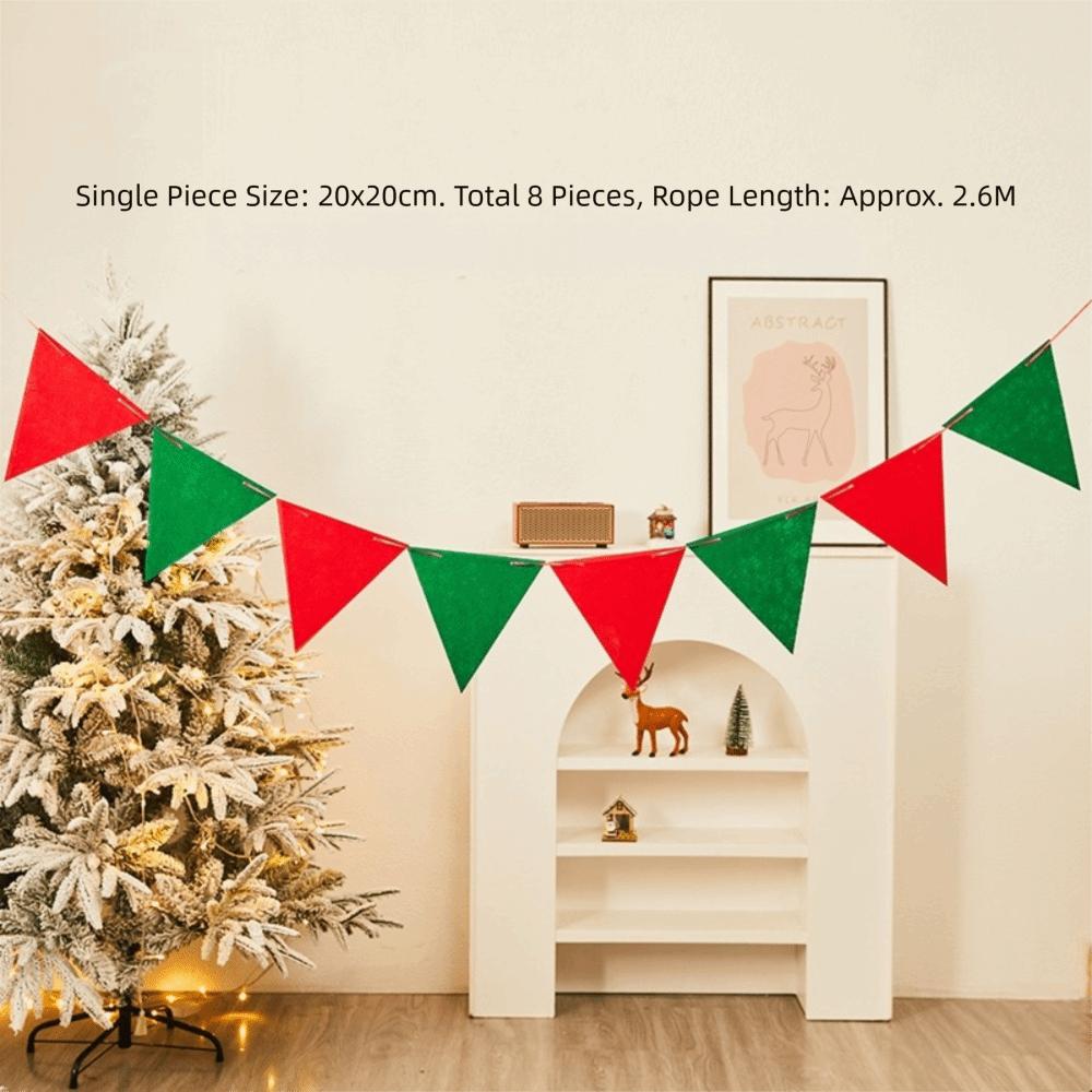 Felt Christmas Banner Elk Design Red Green Xmas Pull Flag Santa Design Hanging Ornament Party Banner New Year Party