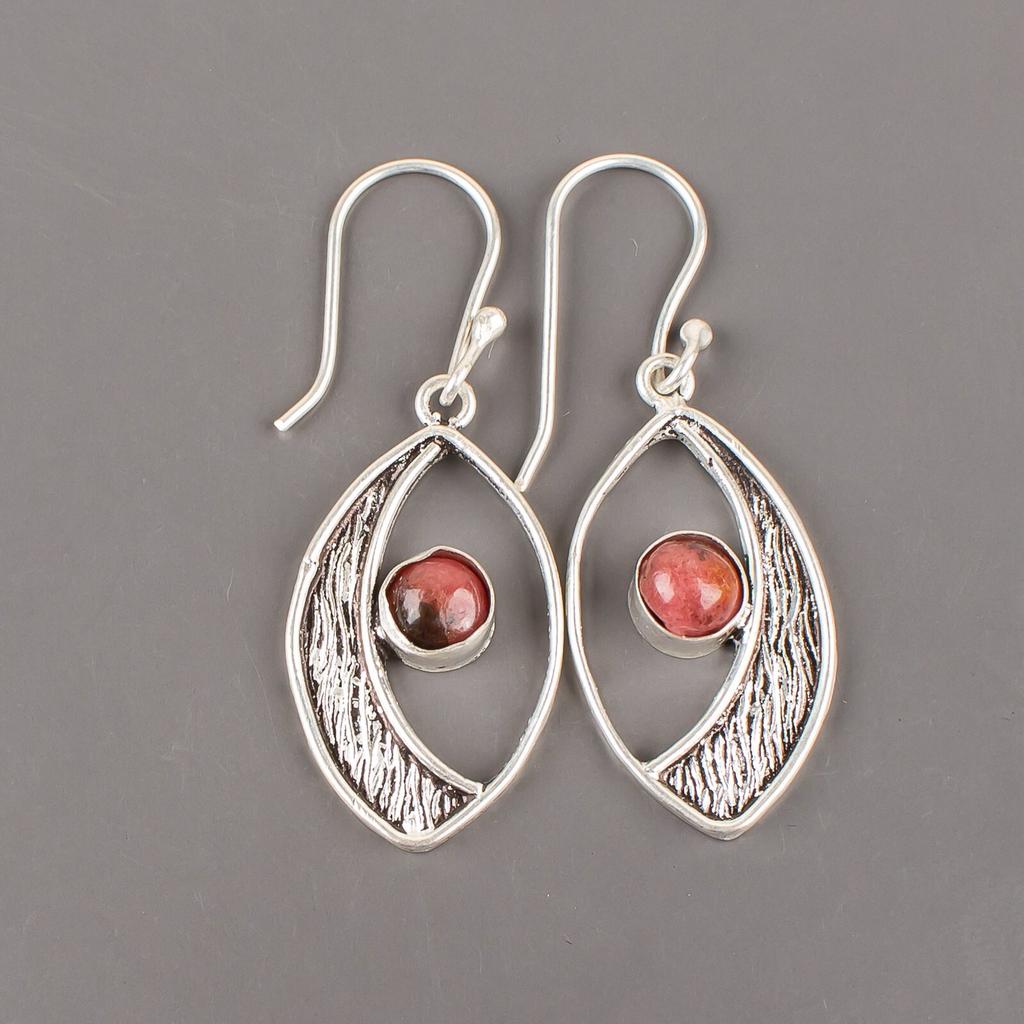 Black Rhodonite Gemstone 925 Sterling Silver Jewelry Handcrafted Earrings 1.60" EE-61-25