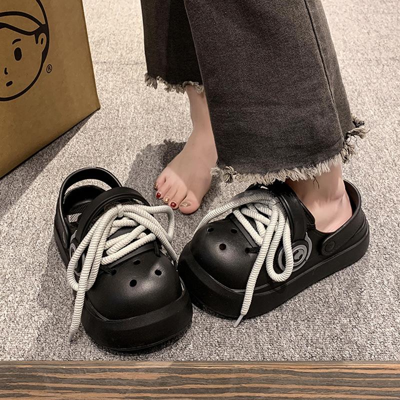 Spring and Summer Big Head Couple Thick-soled Heightening Hole Shoes Men and Women Punk Style Earphone Shoes Wear Soft-soled Cool Slippers Sandals